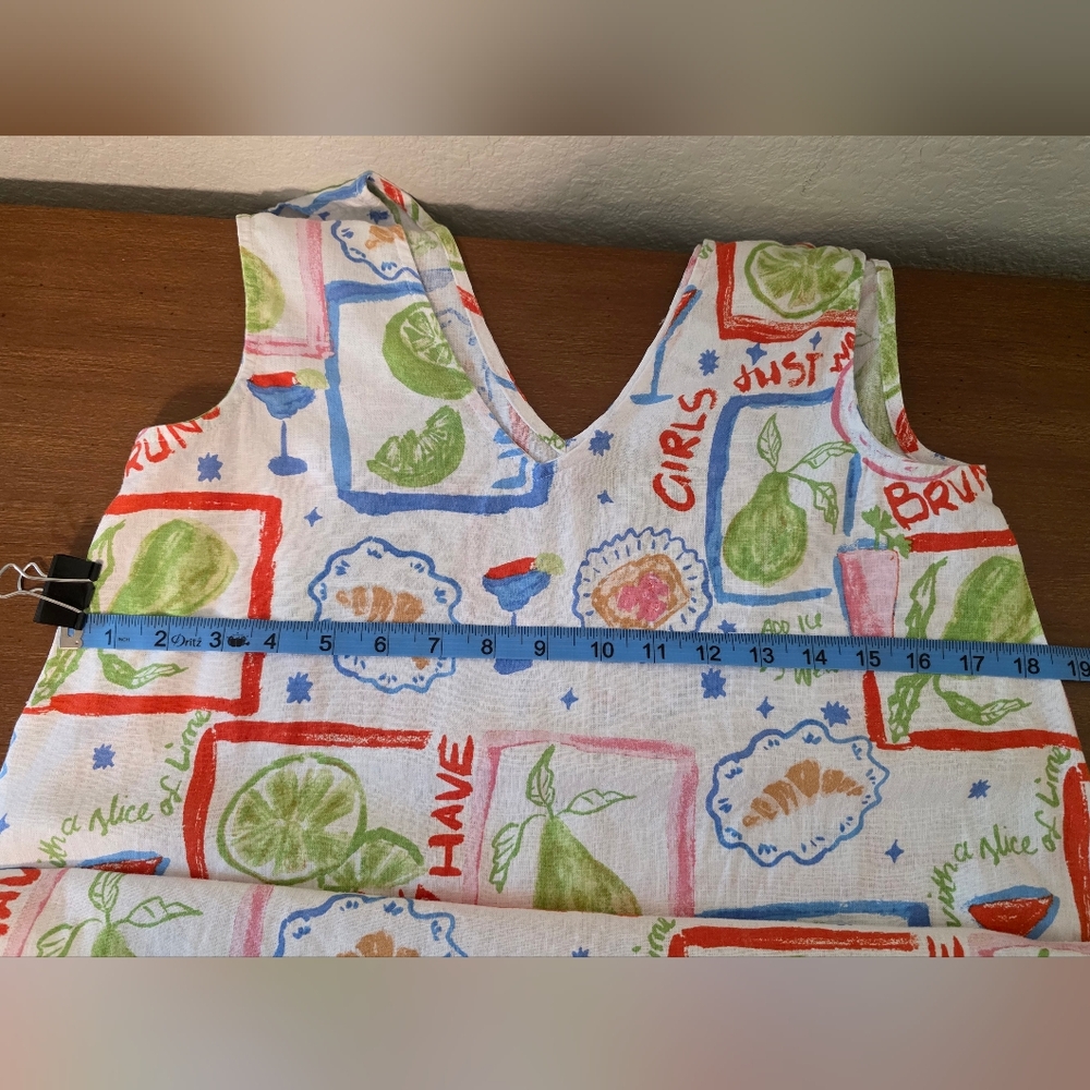 Cynthia Rowley Linen Blend Sundress XS Brunch Print Sleeveless Pockets - Picture 12 of 15